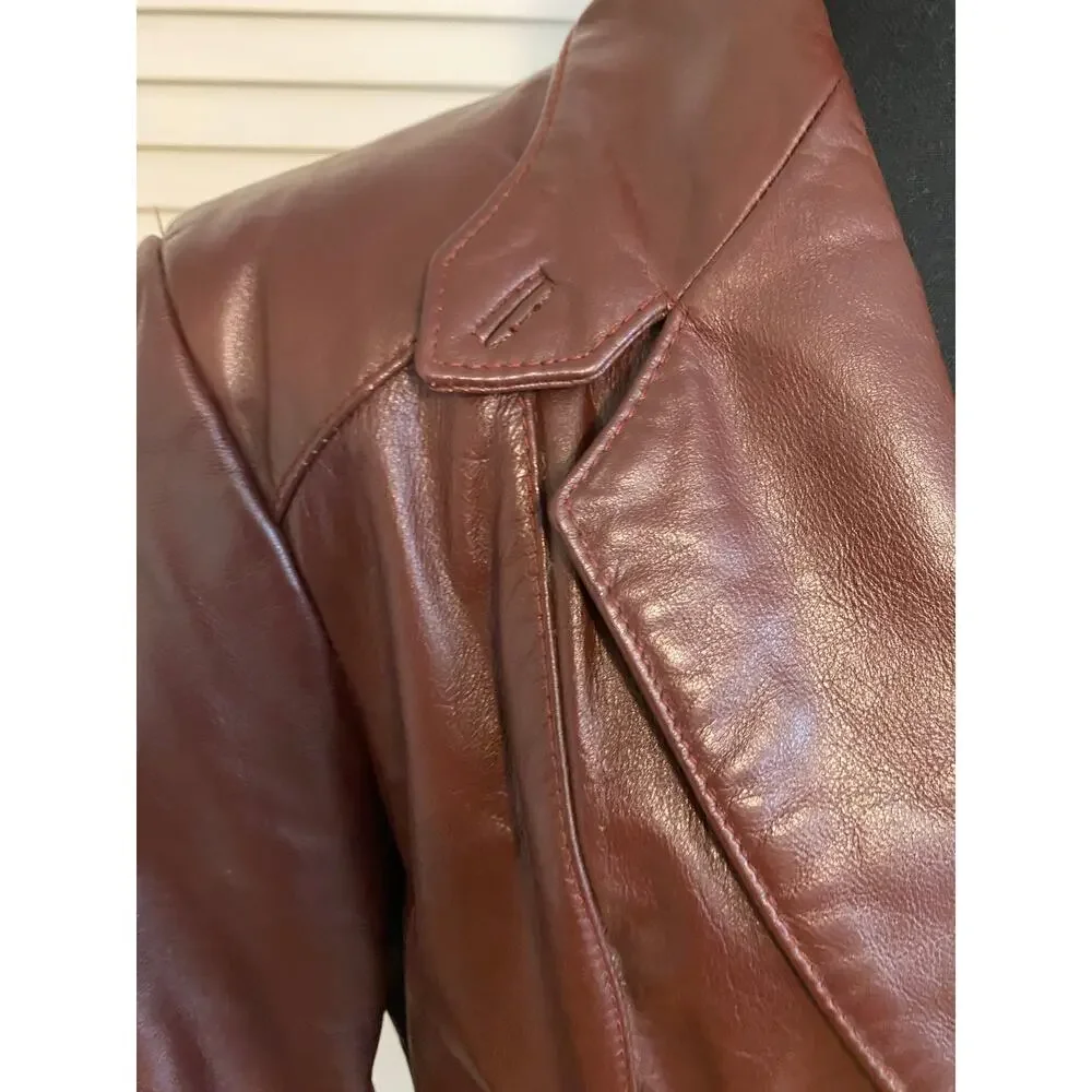 Vintage Etienne‎ Aigner Women’s Oxblood Red Leather Blazer Jacket 1970s Burgundy